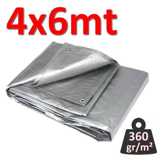 Waterproof tarpaulin with eyelets, 4x6 m, GREY - 360 g/m²