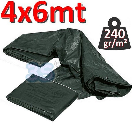 Waterproof tarpaulin with eyelets, 4x6 m, GREEN - 240 g/m²