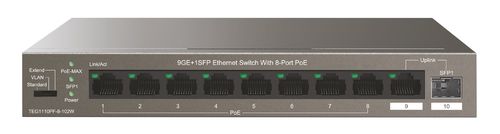 POE SWITCH TENT UNMANAGED 10 PORT, 8 POE