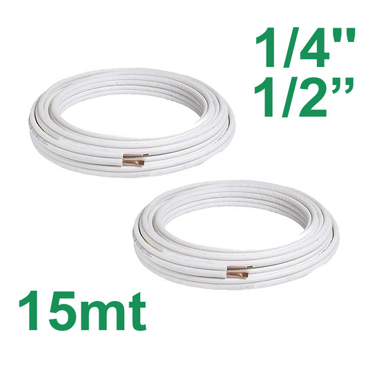 15m pair of 1/4'' and 1/2'' insulated copper pipes for air conditioning