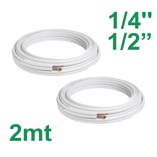 2 m pair of insulated copper pipes, 1/4'' and 1/2'', for air conditioning.