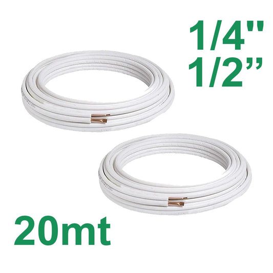 20m pair of 1/4'' and 1/2'' insulated copper pipes for air conditioning