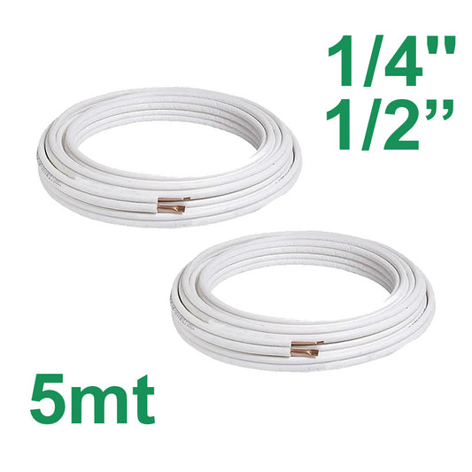 5m pair of 1/4'' and 1/2'' insulated copper pipes for air conditioning