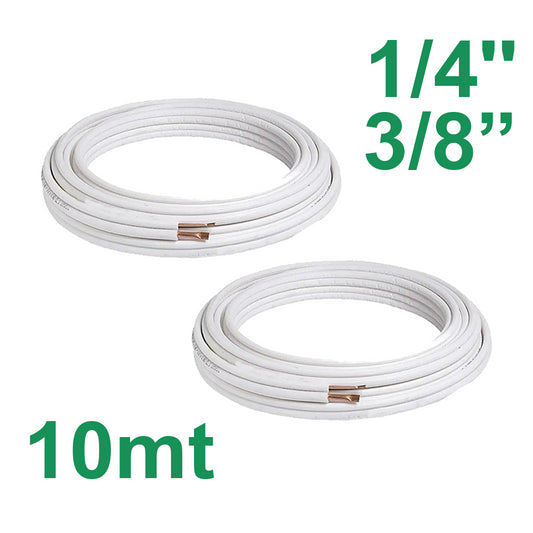 10 m pair of insulated copper pipes, 1/4'' and 3/8'', for air conditioning.