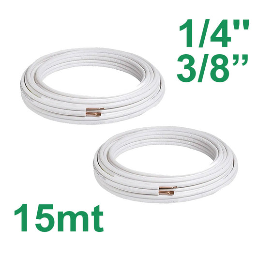 15 m pair of insulated copper pipes, 1/4'' and 3/8'', for air conditioning.