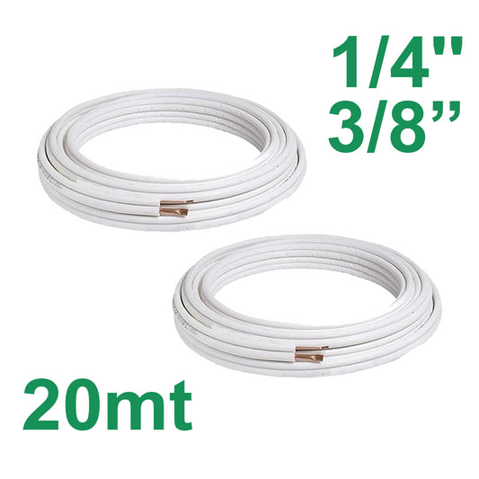 20 m pair of insulated copper pipes, 1/4'' and 3/8'', for air conditioning.