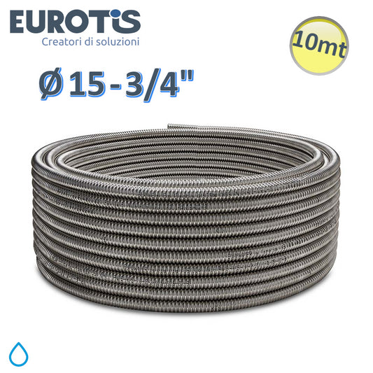 Tubo corrugato Ø 15 - 3/4'' - 0,30 mm - L. 10 mt formabile CSST in acciaio inossidabile AISI 304 per acqua - Eurotis