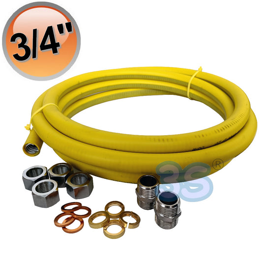 4m flexible stainless steel gas hose with 3/4'' connections including 4 self-flaring female fittings