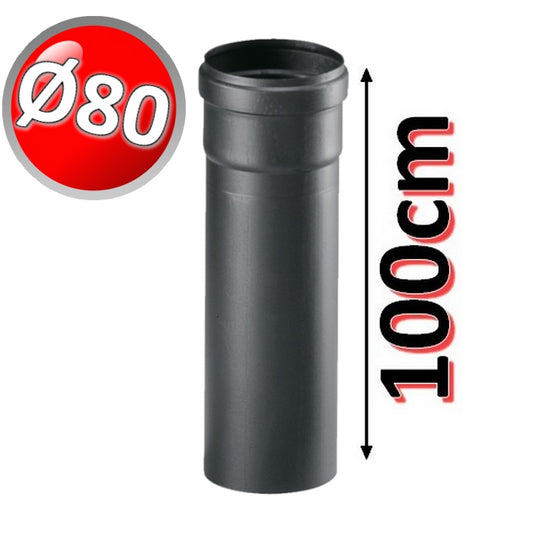 100 cm linear pipe in BLACK PPs Ø 80 mm for condensing boiler flue gases