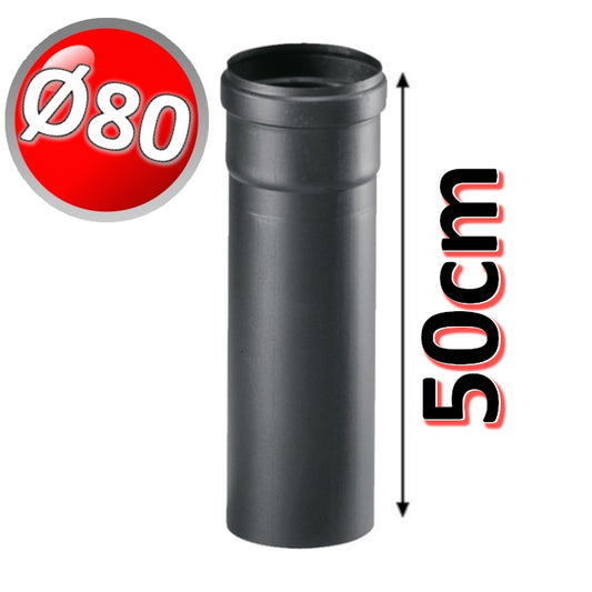 50 cm linear pipe in BLACK PPs Ø 80 mm for condensing boiler flue gases