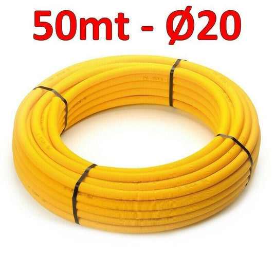 Multilayer gas pipe Ø 20 x 2 mm pre-insulated with yellow corrugated sheath - 50-meter roll