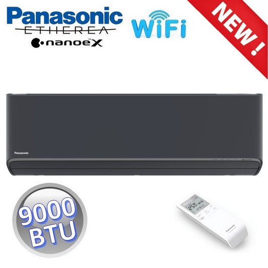 ETHEREA Graphite Black Built-in WIFI 9000 BTU Indoor Unit for Single/Multi R32 Systems with WiFi and NanoeX