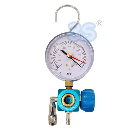 Vacuum gauge with tap and hose connection for vacuum pump