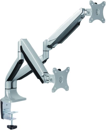 VALUE DOUBLE MONITOR ARM, DESK CLAMP, 4 JOINTS, SEPARATELY ADJUSTABLE HEIGHTS