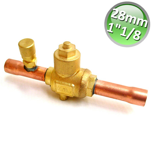 VALVOLA A SFERA 28 MM CON PRESA DI SERVIZIO - 1''1/8 BIFLUSSO IN RAME
