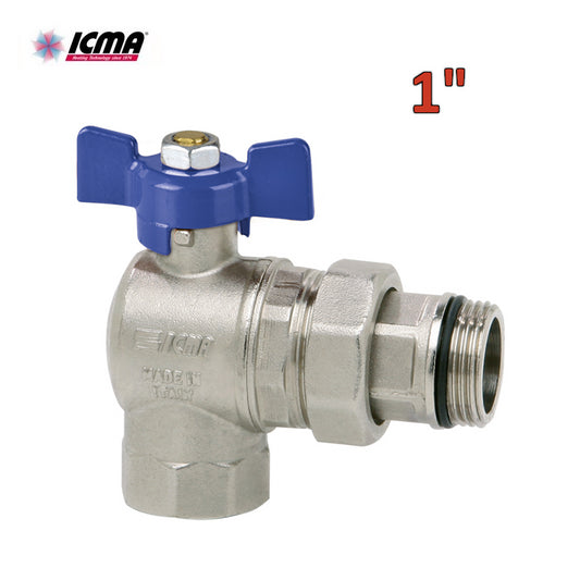 1'' MF angle ball valve with full bore union and blue lever