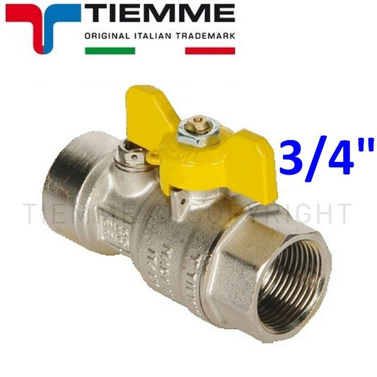 Valvola a sfera gas F-F 3/4'' post contatore con punto presa pressione leva gialla a farfalla - TIEMME