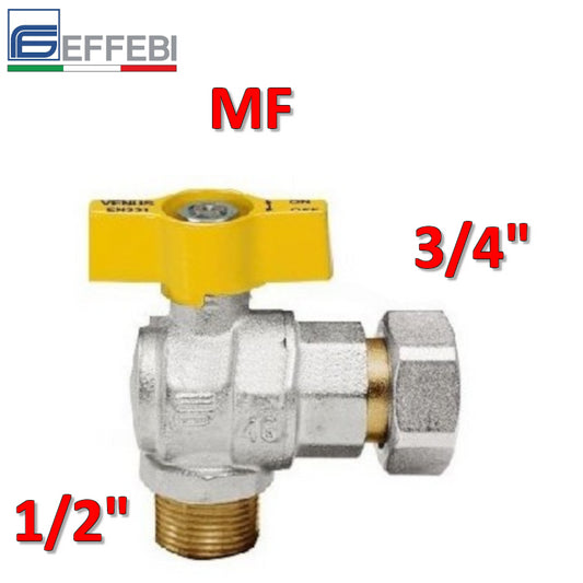 VENUS gas ball valve male 1/2'' Female 3/4'' reduced with tailpiece and square nut