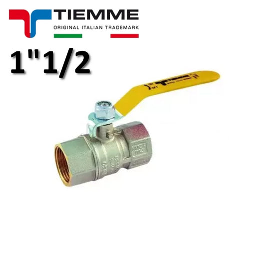 Valvola a sfera TORNADO per GAS femmina - femmina 1''1/2 ISO7 con leva acciaio piatta plastificata gialla - TIEMME 2380G07