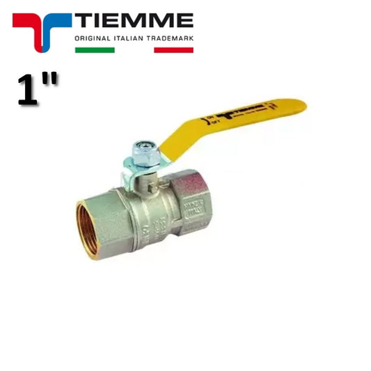 Valvola a sfera TORNADO per GAS femmina - femmina 1'' ISO7 con leva acciaio piatta plastificata gialla - TIEMME 2380G07
