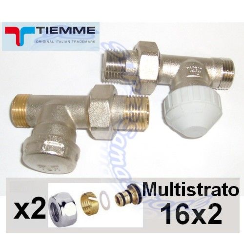 TIEMME 1/2'' straight valve and lockshield with adapters for multilayer Ø 16 mm