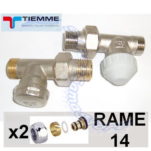 TIEMME straight 1/2'' valve and lockshield valve with adapters for 14 mm copper