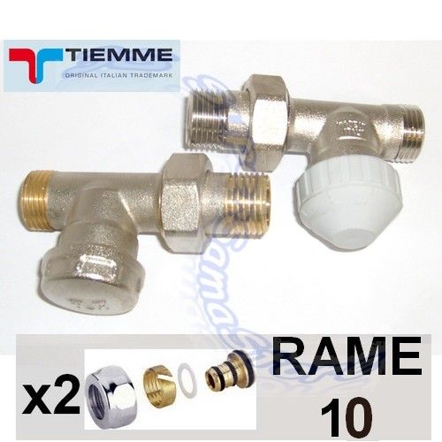 TIEMME straight 1/2'' valve and lockshield valve with adapters for copper Ø 10 mm