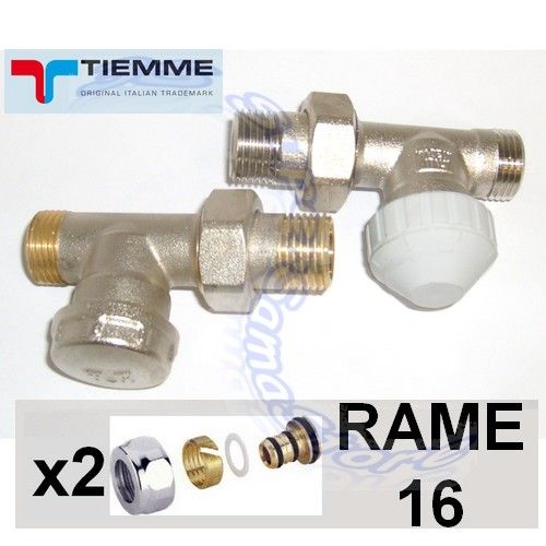 TIEMME straight 1/2'' valve and lockshield valve with adapters for copper Ø 16 mm