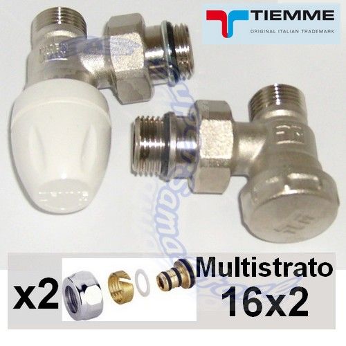 TIEMME 1/2'' square valve and lockshield with adapters for D.16 multilayer