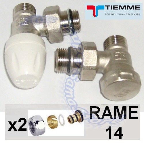 TIEMME 1/2'' square valve and lockshield valve with adapters for 14 mm copper