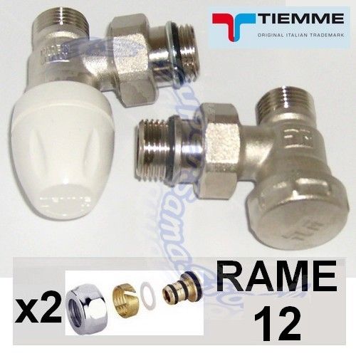 TIEMME 3/8'' angle valve and lockshield with adapters for copper Ø 12 mm