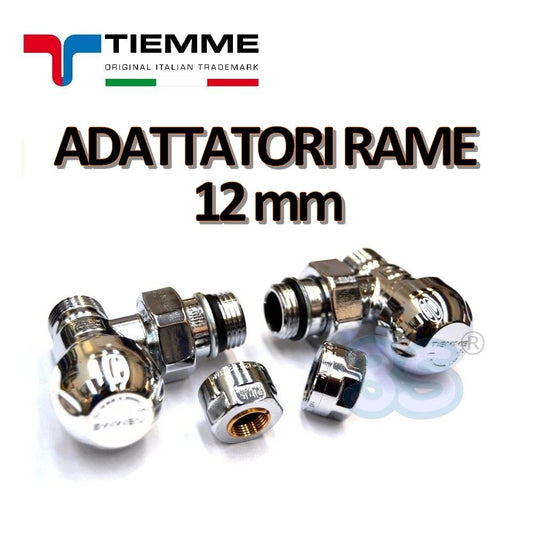 TIEMME 1/2'' angled chrome valve and lockshield with adapters for 12 mm copper pipe