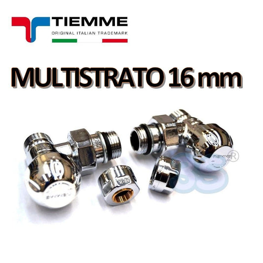 TIEMME 1/2'' chrome-plated valve and lockshield with adapters for 16x2 mm multilayer