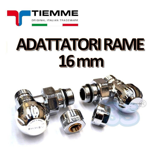 TIEMME 1/2'' angled chrome valve and lockshield with adapters for 16 mm copper pipe