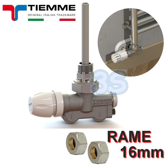 TIEMME 1/2'' single/double pipe valve with 16 mm copper adapters - angled connections for towel warmers