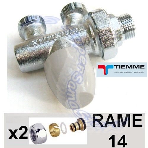 TIEMME 1/2'' single-pipe valve with adapters for 14 mm copper pipe