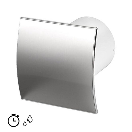 Ø 100mm domestic extractor fan with TIMER and HYGROSTAT - polished chrome faceplate