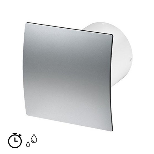 Ø 100mm domestic extractor fan with TIMER and HYGROSTAT - satin chrome faceplate