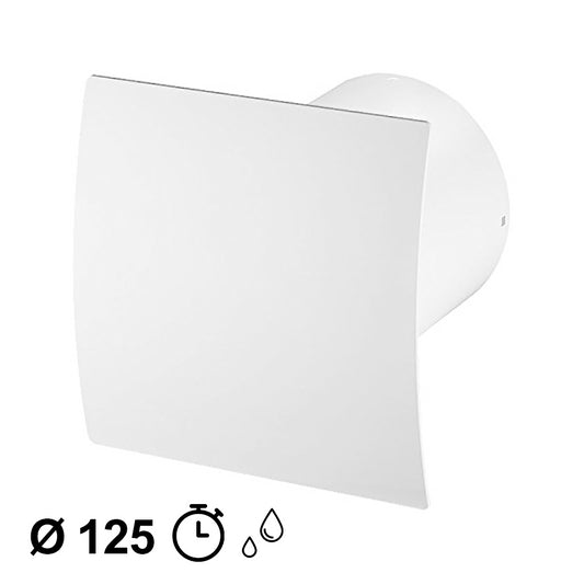 Ø 125mm domestic extractor fan with timer and hygrostat - white faceplate