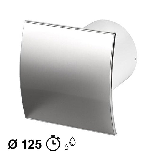 Ø 125mm domestic extractor fan with timer and hygrostat - polished chrome faceplate