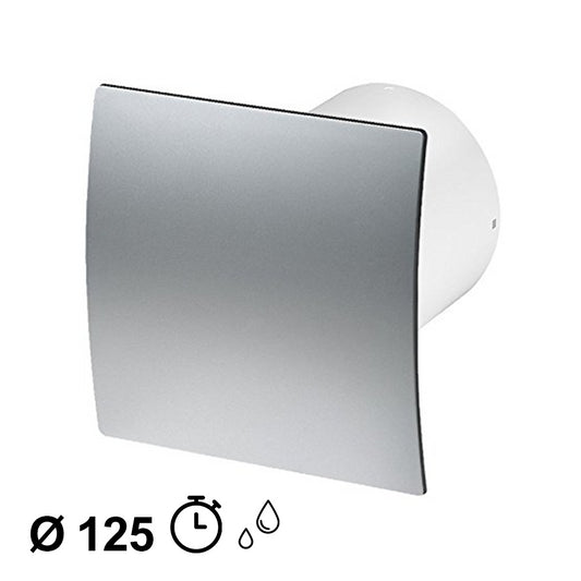 Ø 125mm domestic extractor fan with timer and hygrostat - satin chrome faceplate