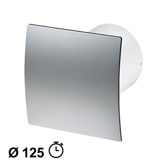 Ø 125mm domestic extractor fan with timer - satin chrome faceplate