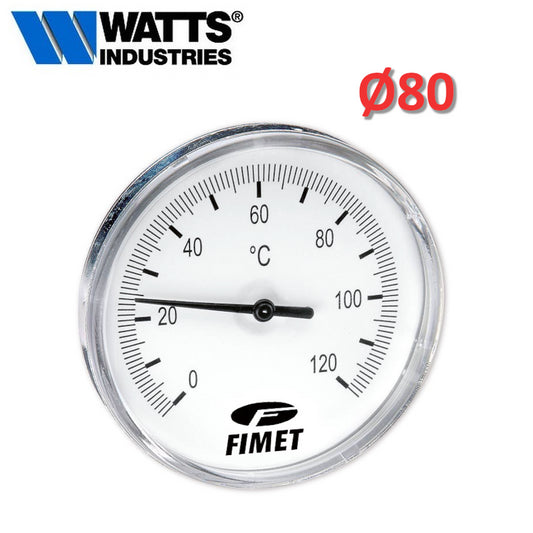 WATTS - Termometro bimetallico 0°c - 120°c ad attacco posteriore Ø 80 stelo 50 mm
